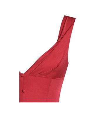 Women's Nahla Red Drop Waist Midi Dress with Buttons