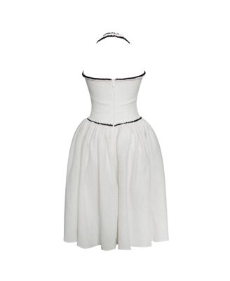 Women's Natalie U Neck Halter Drop Waist Tweed Midi Dress