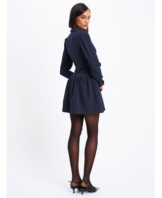 Women's Xabrina Navyblue Pinstripe Long Sleeve Shirt Mini Dress