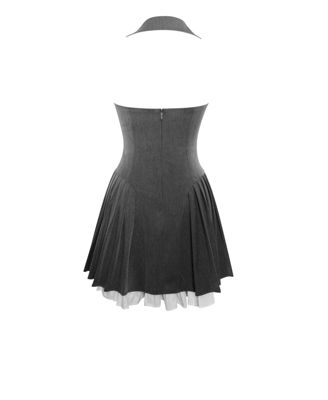 Women's Hazel Grey Preppy Halter Neck Pleated Mini Dress