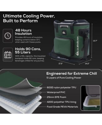 Quiksilver Coastal Collection 48-72H 5 Layer Insulated Zipperless Box Cooler with Adjustable Strap and Air Sealed Lid