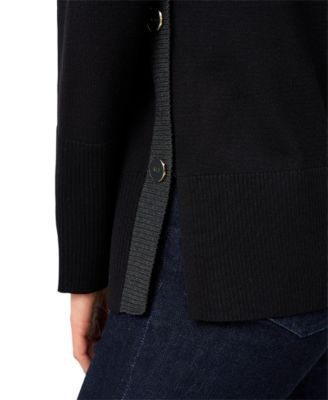 Petite Tipped Side-Button Tunic Sweater