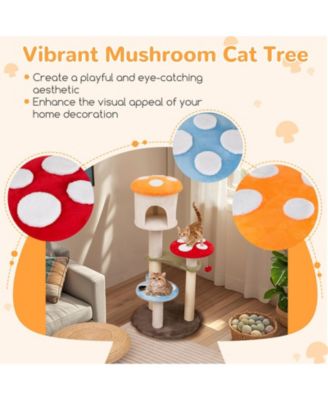 Cute Mushroom Cat Tree with Sisal Scratching Posts Top Condo and Padded Platforms