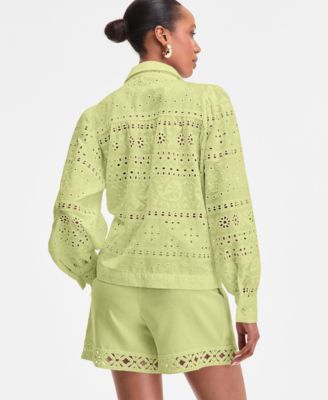 Women's Cotton Eyelet Blouson-Sleeve Blouse, Exclusively at Macy's