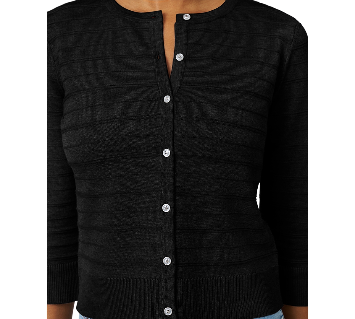 Melissa Paige Women's Ottoman-rib 3/4-sleeve Crewneck Cardigan In Black