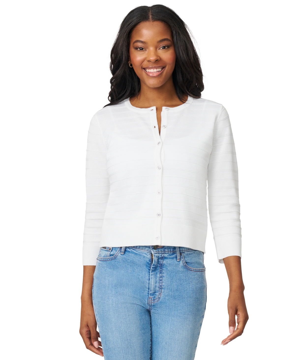 Melissa Paige Women's Ottoman-rib 3/4-sleeve Crewneck Cardigan In White