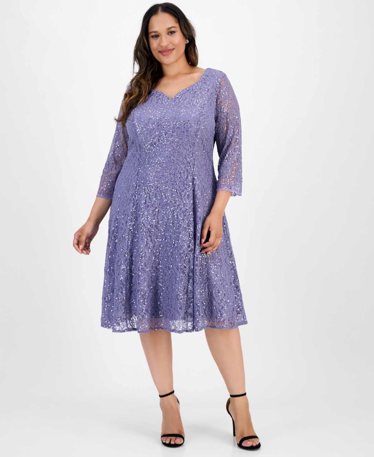 Plus Size Sequined Lace Dress - Mystc/hthr