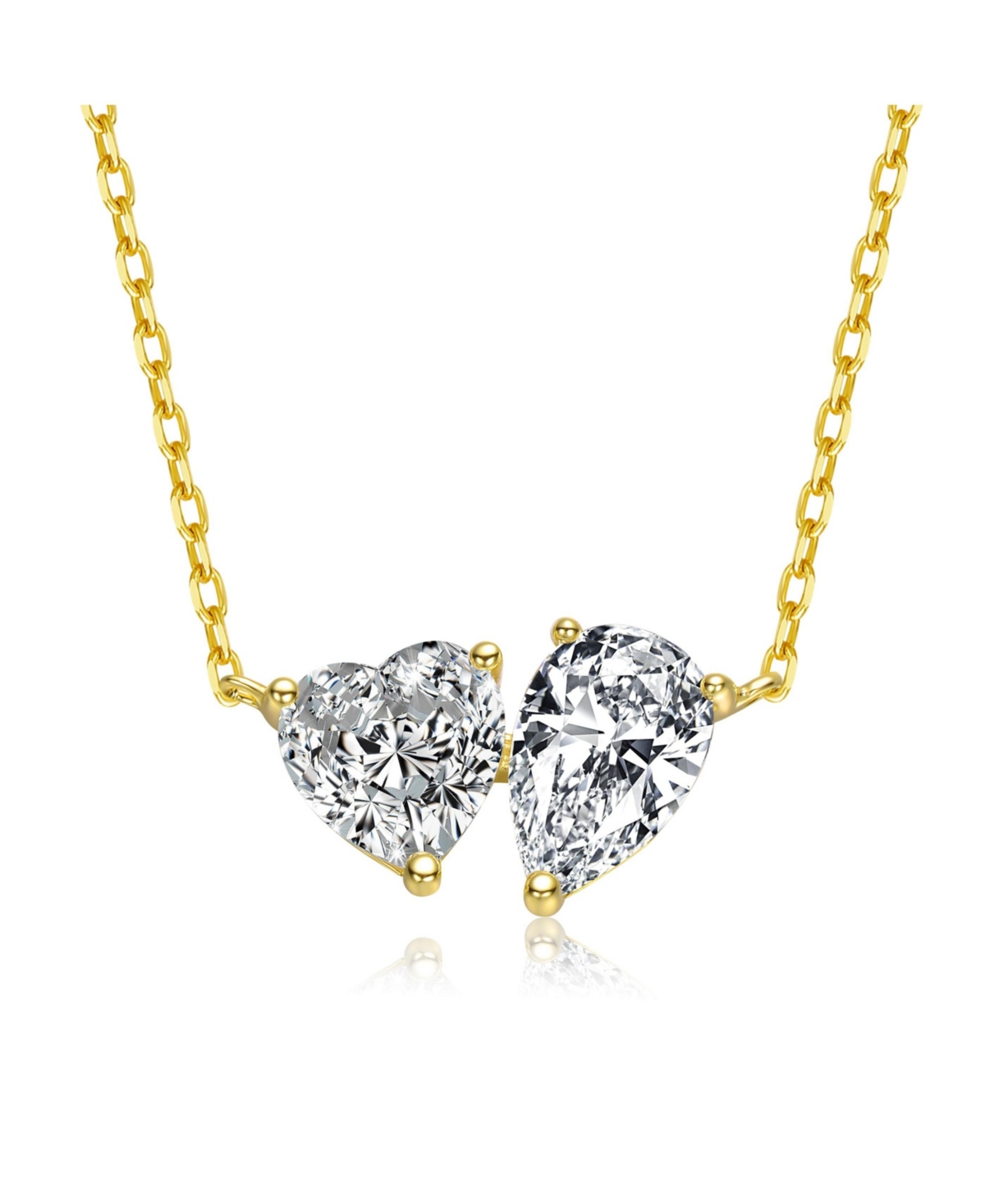 Sterling Silver with Clear Heart and Pear Shaped Cubic Zirconia Pendant necklace - Gold