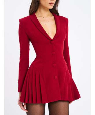 Women's Delia Burgundy Blazer Dress with Pleated Detail