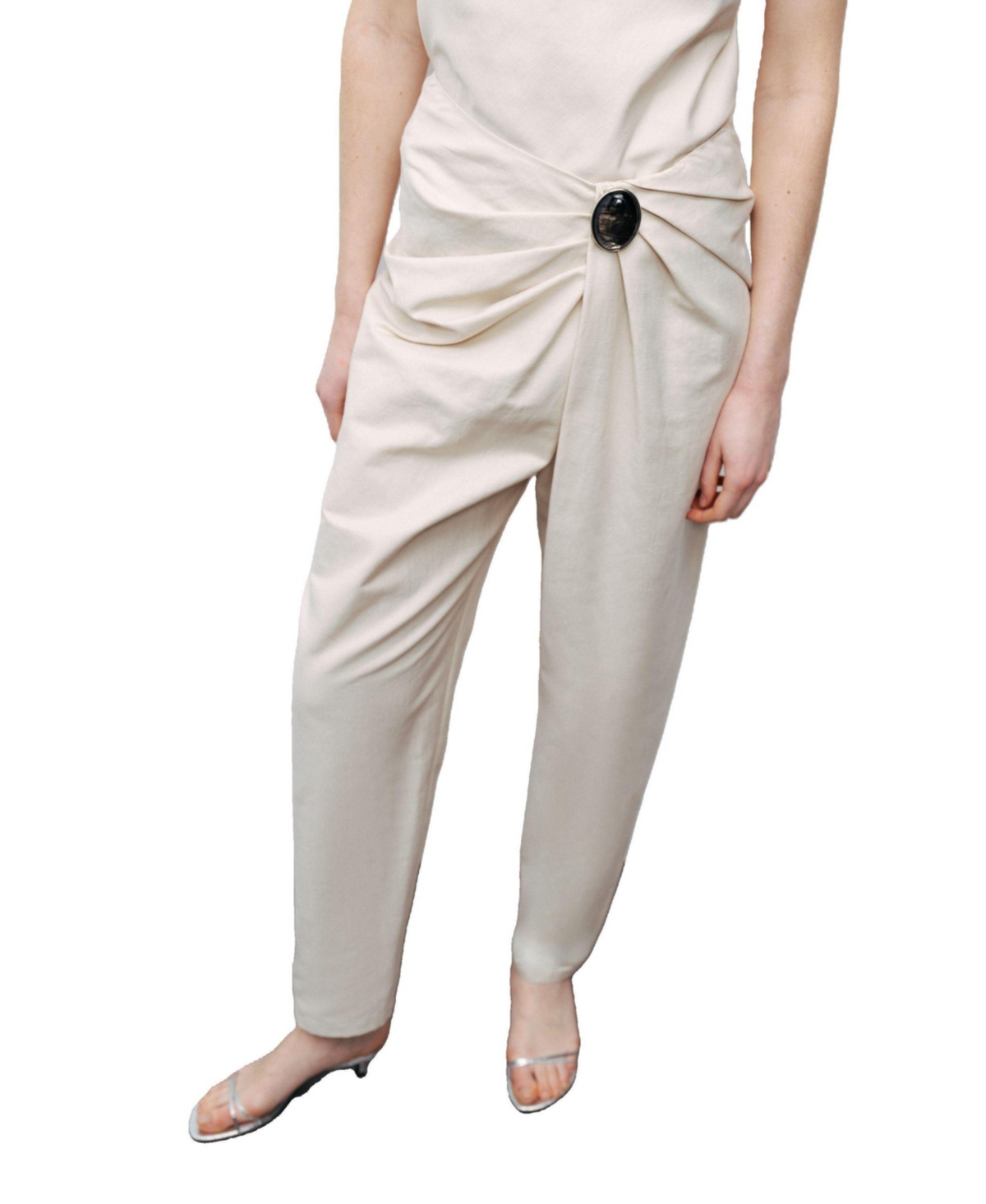 Women's Asymmetrical Draped Detail Pants - Beige