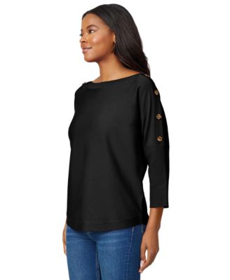 Petite Button-Trim Dolman-Sleeve Sweater