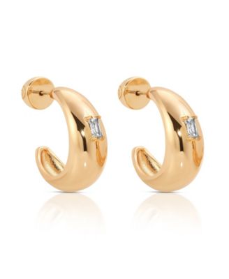 Oval Dome Baguette Hoop Earrings