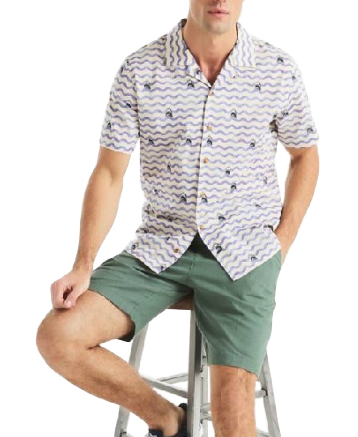 Nautica Jaws X  Men's Classic-fit Printed Button-down Camp Shirt