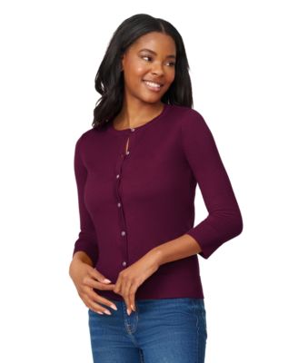 Petite Crewneck 3/4-Sleeve Cardigan Sweater