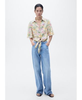 Women's Knotted Floral Linen Shirt