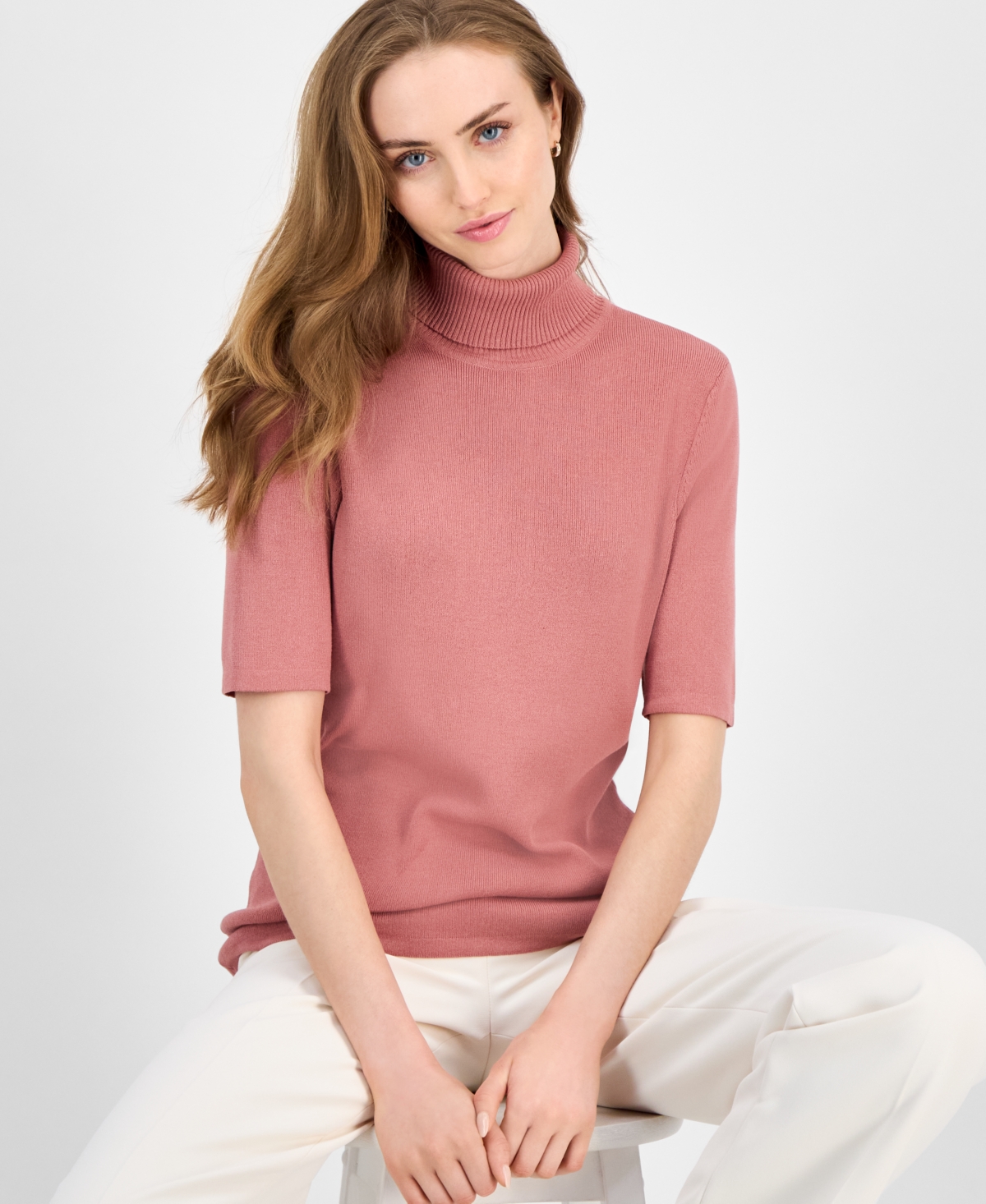Women's Half-Sleeve Turtleneck Sweater - Soft Primrose