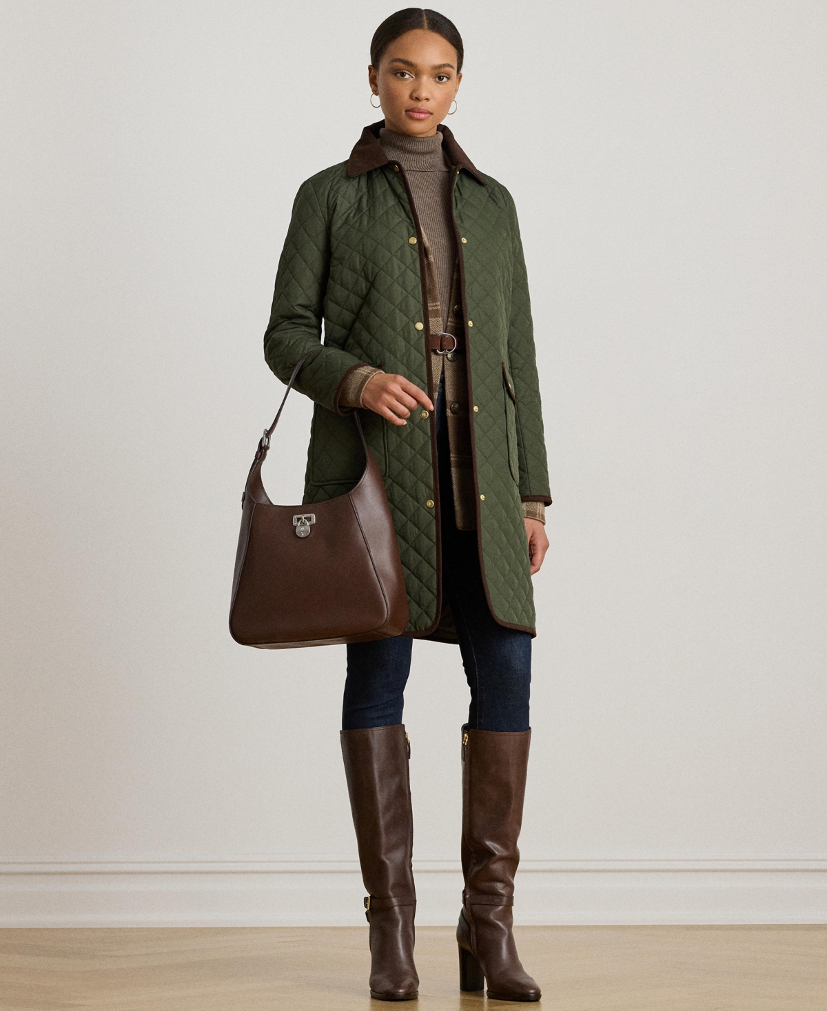 Ralph Lauren Petite Quilted Coat In Green