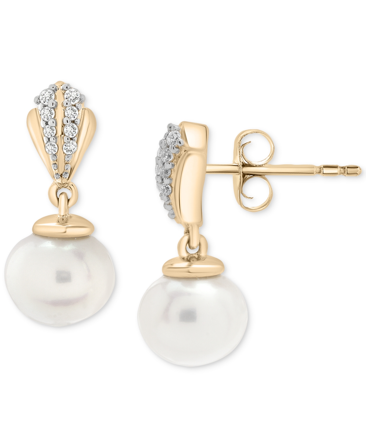 Cultured Freshwater Pearl (6mm) & Diamond (1/20 ct. t.w.) Drop Earrings in 10k Gold - Yellow