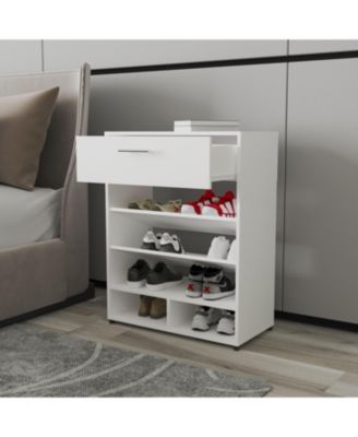 Onawa Modern Shoe Rack with Drawer, White