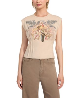 GUESS - Women's Parakeet Graphic Print Corset-Waist T-Shirt
