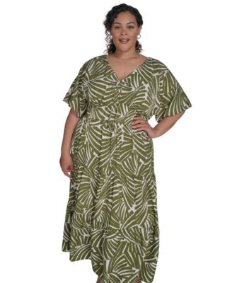Plus Size Printed V-Neck Maxi Dress