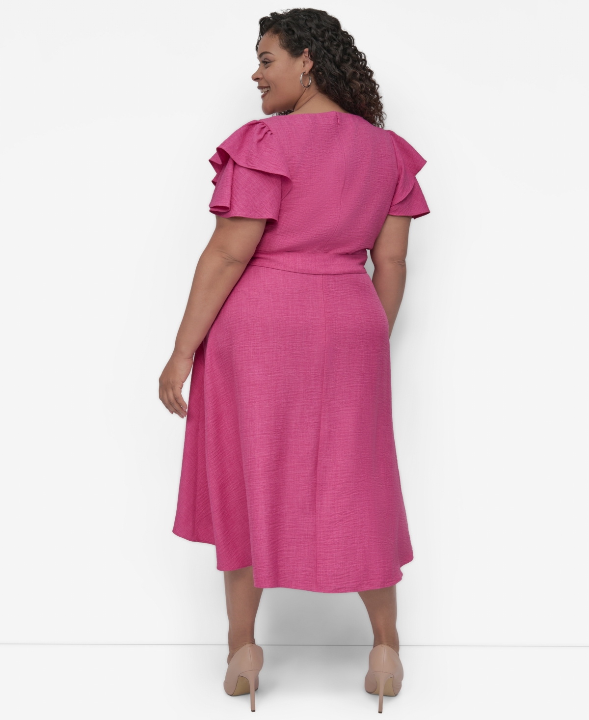 Shop Dkny Plus Size Surplice Flutter-sleeve Fit & Flare Dress