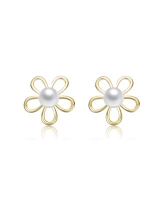 14K Gold Plated with Clear Cubic Zirconia & Mother of Pearl Rabbit, Heart & Flower Stud Earring 3-Piece Set