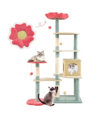 Multi-Level Aesthetic Floral Kitten Tower with Flower-Shaped Padded Perch