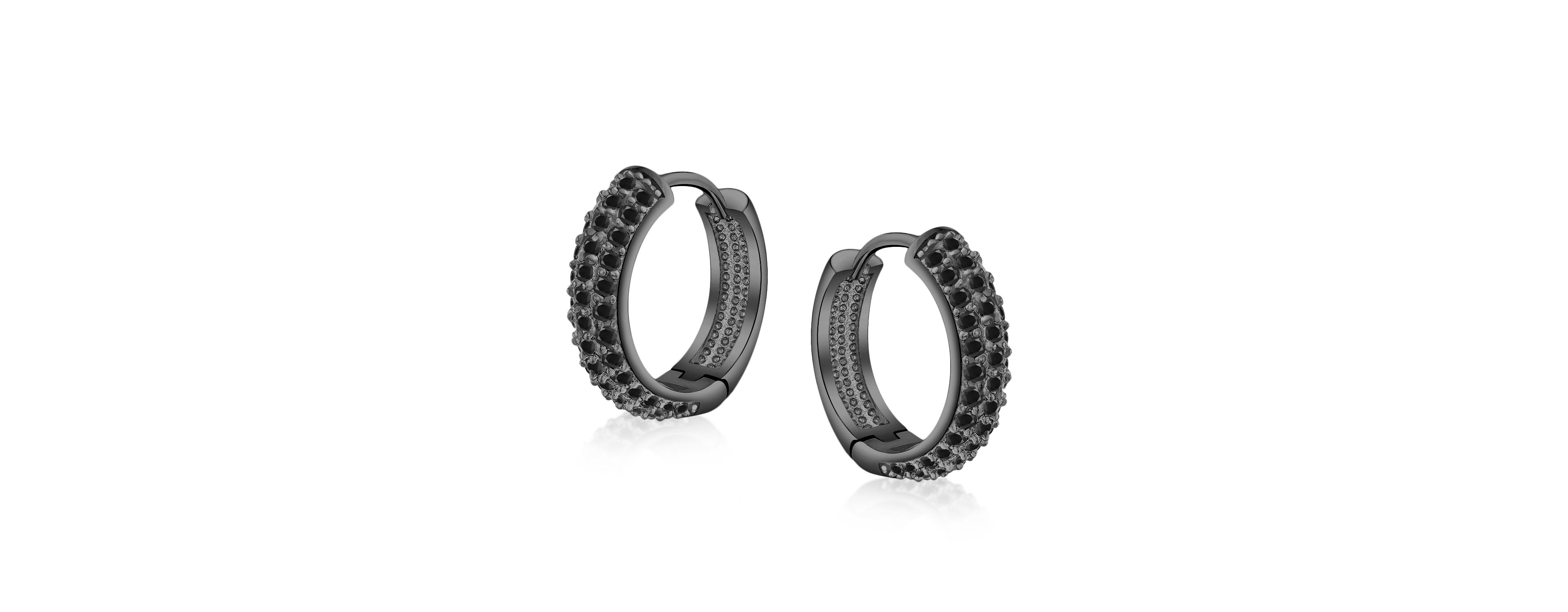 Bling Jewelry Fashion 3 Row Cz Hoop Earrings Black Rose Clear Pave Silver Plated Medium