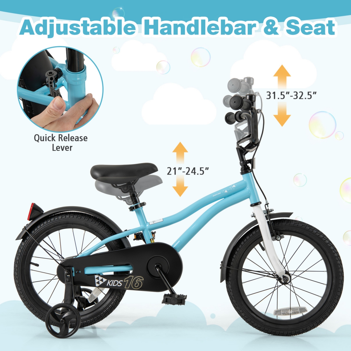 Kids Bike with Training Wheels for Older Children Adjustable Seat and Handlebar