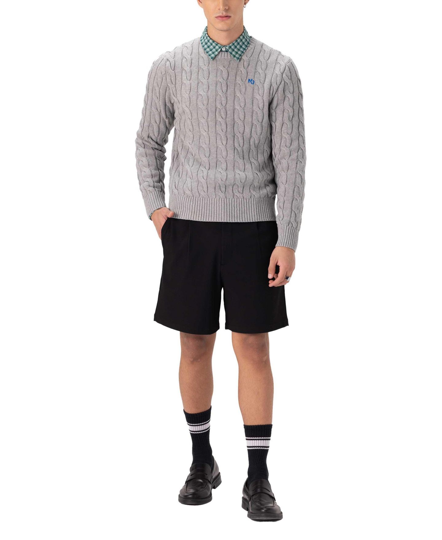Мужской свитер Members Only Crew Neck Cable Knit, цвет: Серый — фото 5