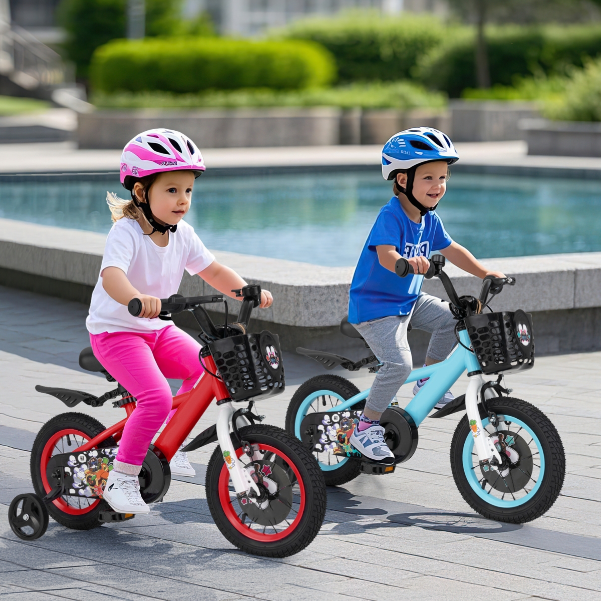 Kids Bike Adjustable with Storage Basket and Double Brake for 3-4 Years Old