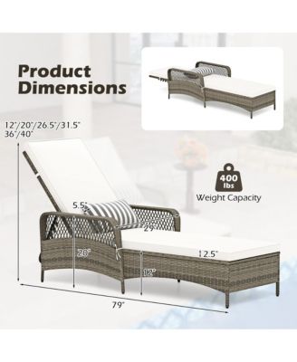 PE Wicker Chaise Lounge Chair 6-Position Adjustable Patio Recliner w/ Soft Cushions