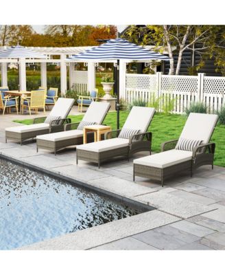 PE Wicker Chaise Lounge Chair 6-Position Adjustable Patio Recliner w/ Soft Cushions