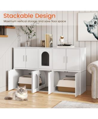 Cat Litter Box Enclosure for 2 Cats with Double Rooms and Sisal Scratching Mat