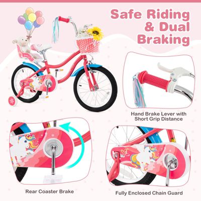 Girls Bike for 4-7 Years Old Kids Bike with Doll Seat and Training Wheels