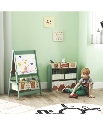 Kids Toy Organizer and Kids Easel Set with 6 Storage Bins, Paper Roll