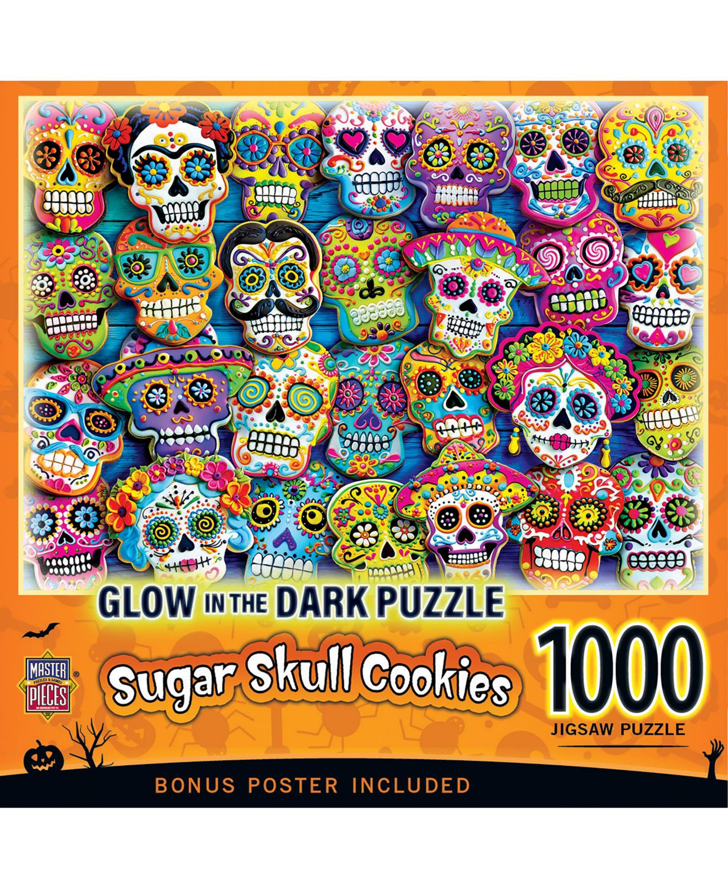 Детский пазл MasterPieces Puzzles Glow in the Dark Sugar Skull Cookies 1000-Piece Puzzle, Ages 14+ — фото 1