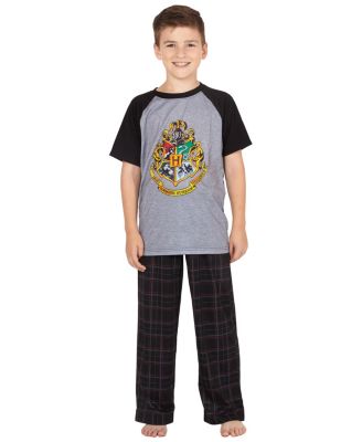 Boys Hogwarts Castle Crest 2-Piece Raglan Plaid Pajama Pant Set