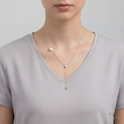 14K Gold Plated with Clear Cubic Zirconia & White Mother of Pearl Y-Necklace