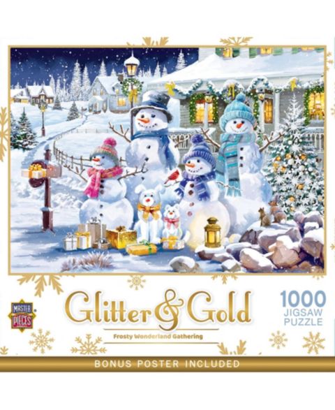 Детский пазл MasterPieces Puzzles Glitter & Gold - Frosty Wonderland Gathering 1000 Piece Puzzle