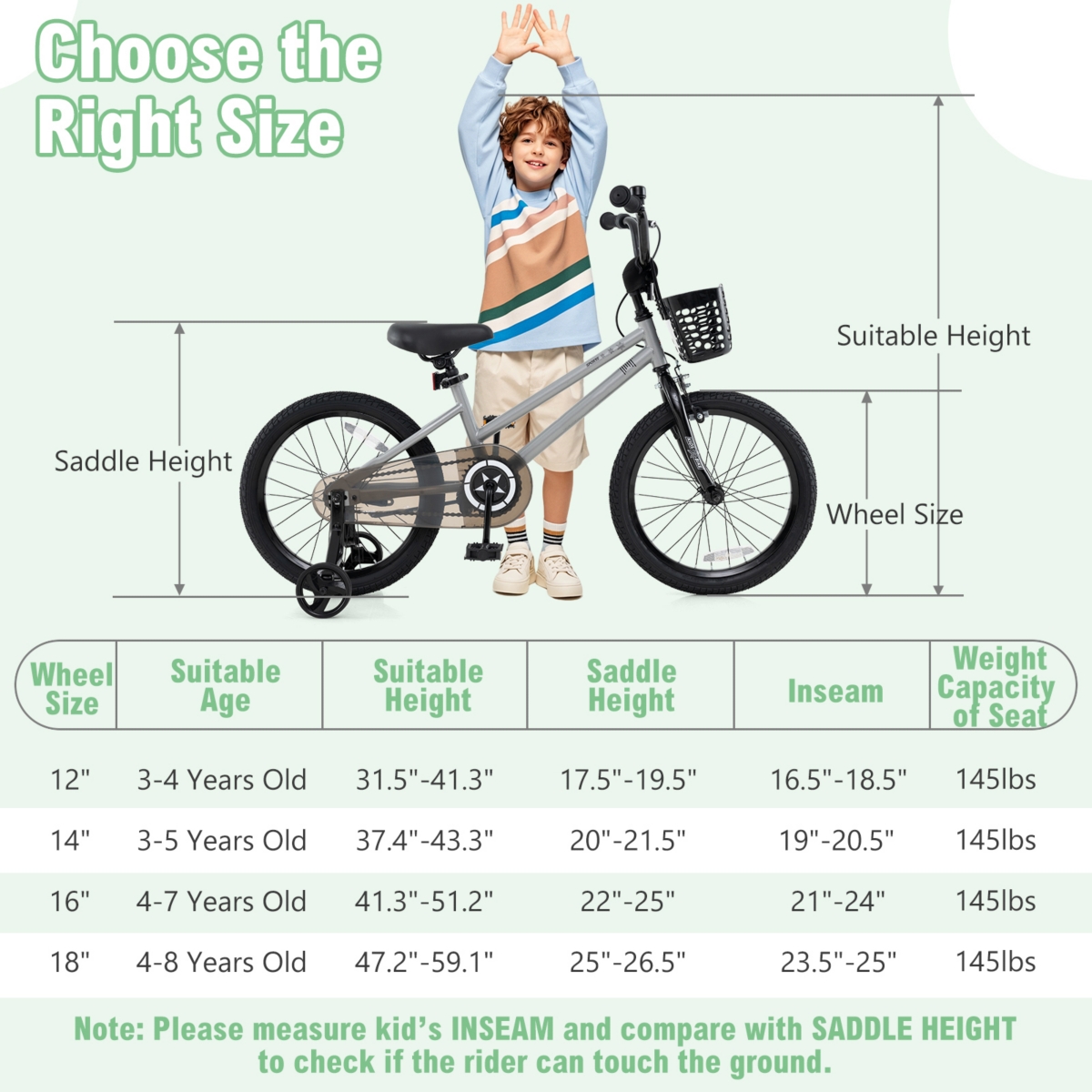 Kids Bike with Adjustable Seat and Transparent Chain Cover