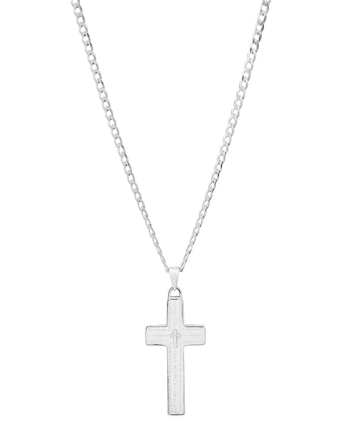 Steeltime Unisex Cuban Superflat Chain And Lord's Prayer Cross Pendant Necklace