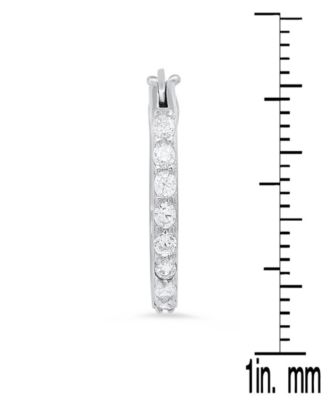 Women's Sterling Silver and Simulated Diamonds Thin Hoop Earrings