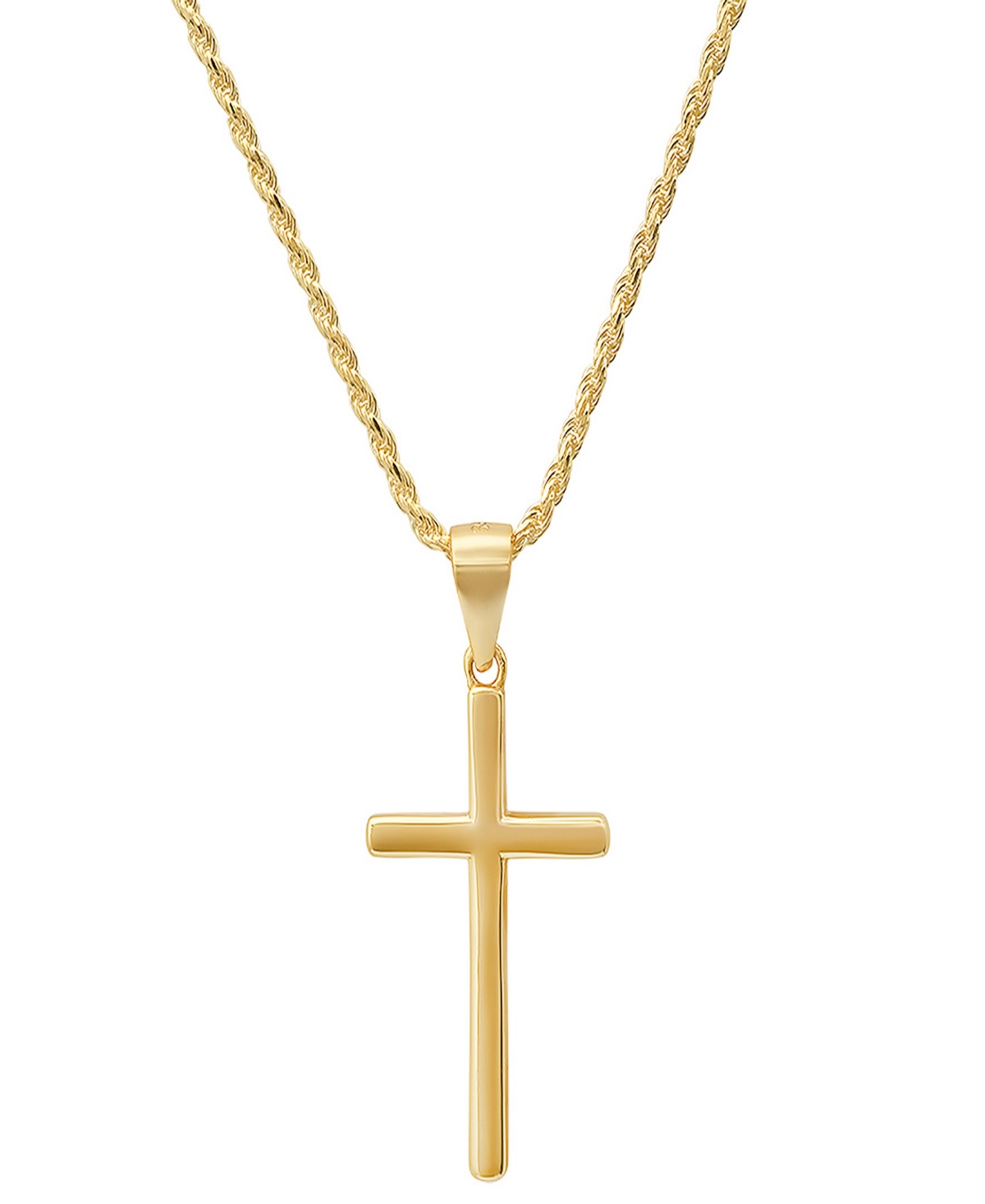 Steeltime Men's 14k Gold Plated Rope Chain And Cross Pendant Necklace