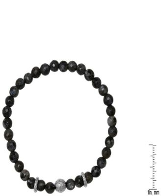 Men’s Sterling Silver and Gray Agate Beaded Stretch Bracelet