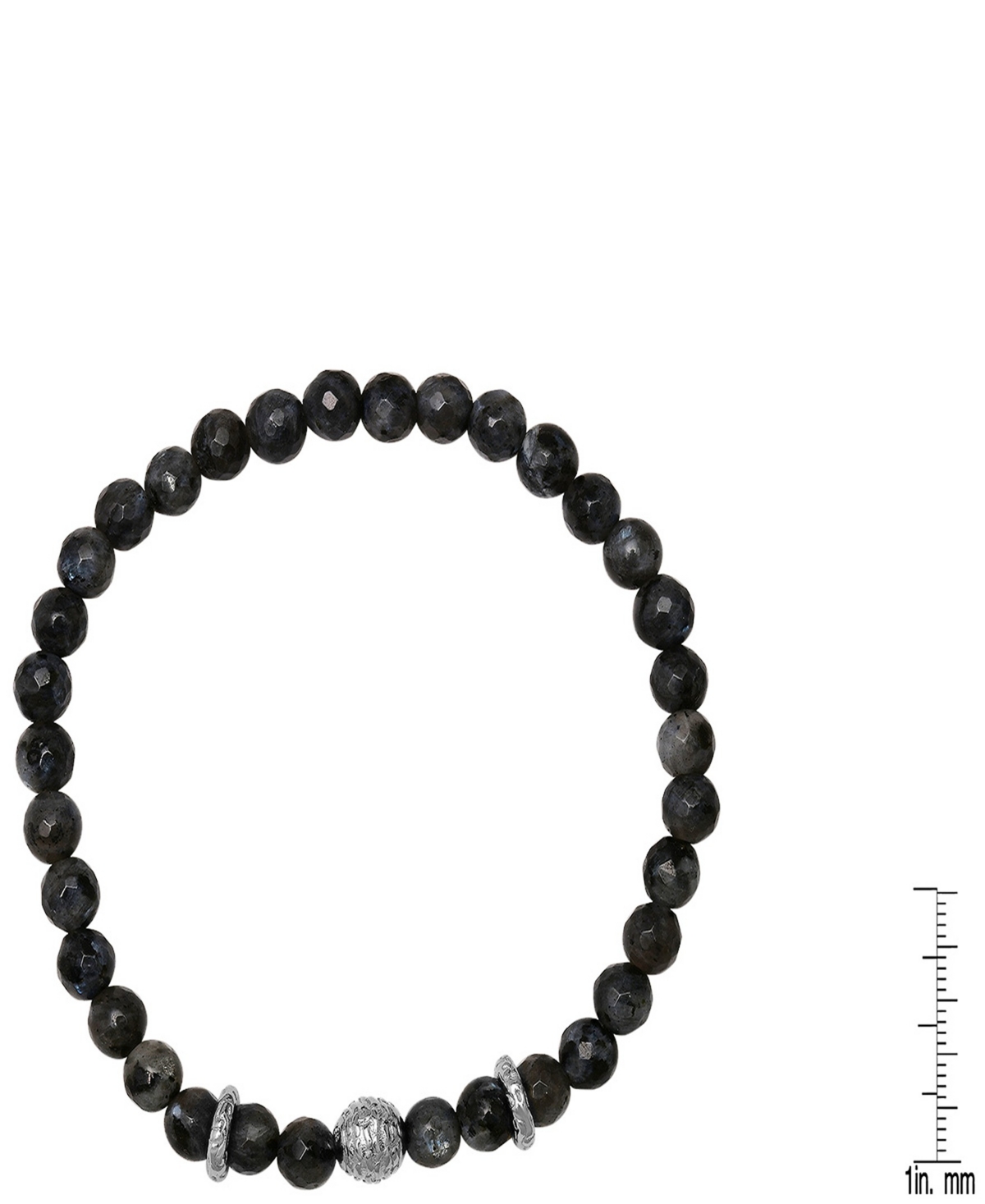 Steeltime Men's Sterling Silver And Gray Agate Beaded Stretch Bracelet
