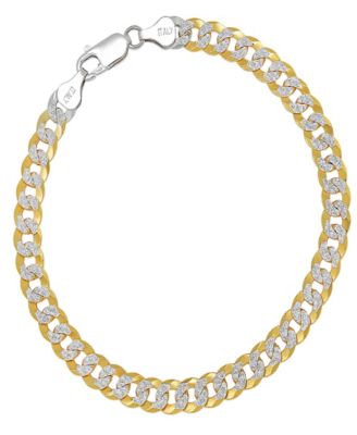 Unisex Two-Tone Sterling Silver and 18K Gold Plated Diamond Cut Curb Link Bracelet
