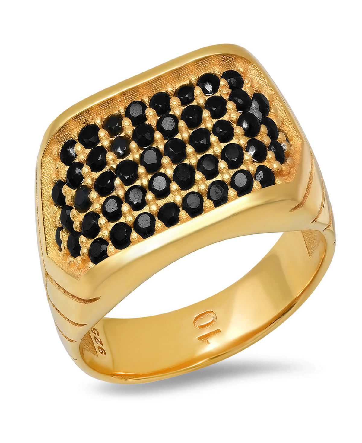 Men's 14K Gold Plated and Sterling Silver Simulated Black Diamonds Ring - Two Tone