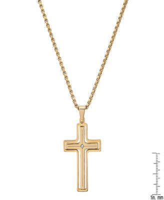 Men's 18K Gold Plated and Simulated Diamond Spinning Cross Pendant Necklace